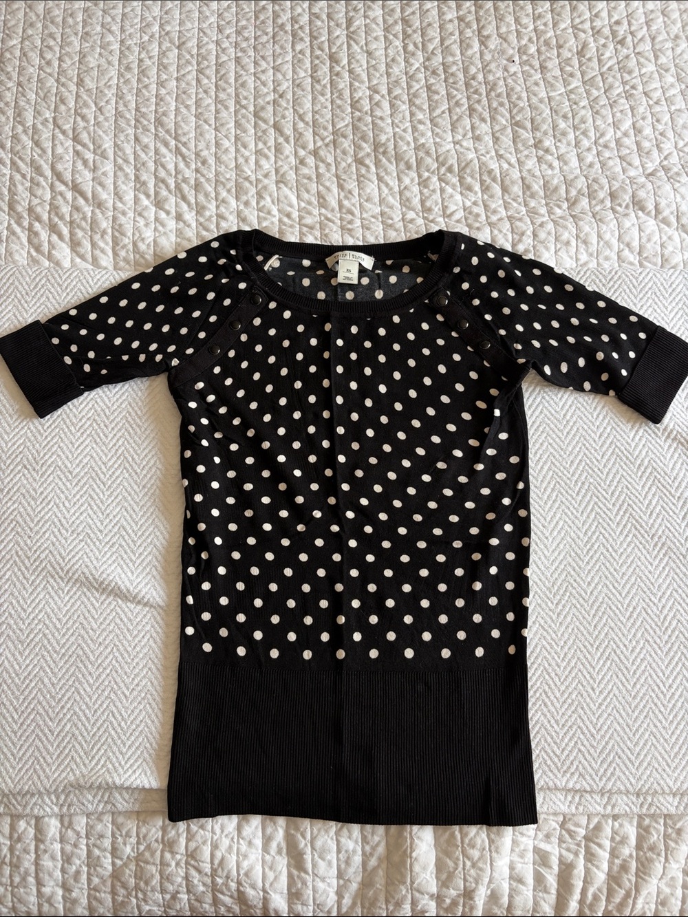 White House Black Market Black and White Polka Dot Knit Top